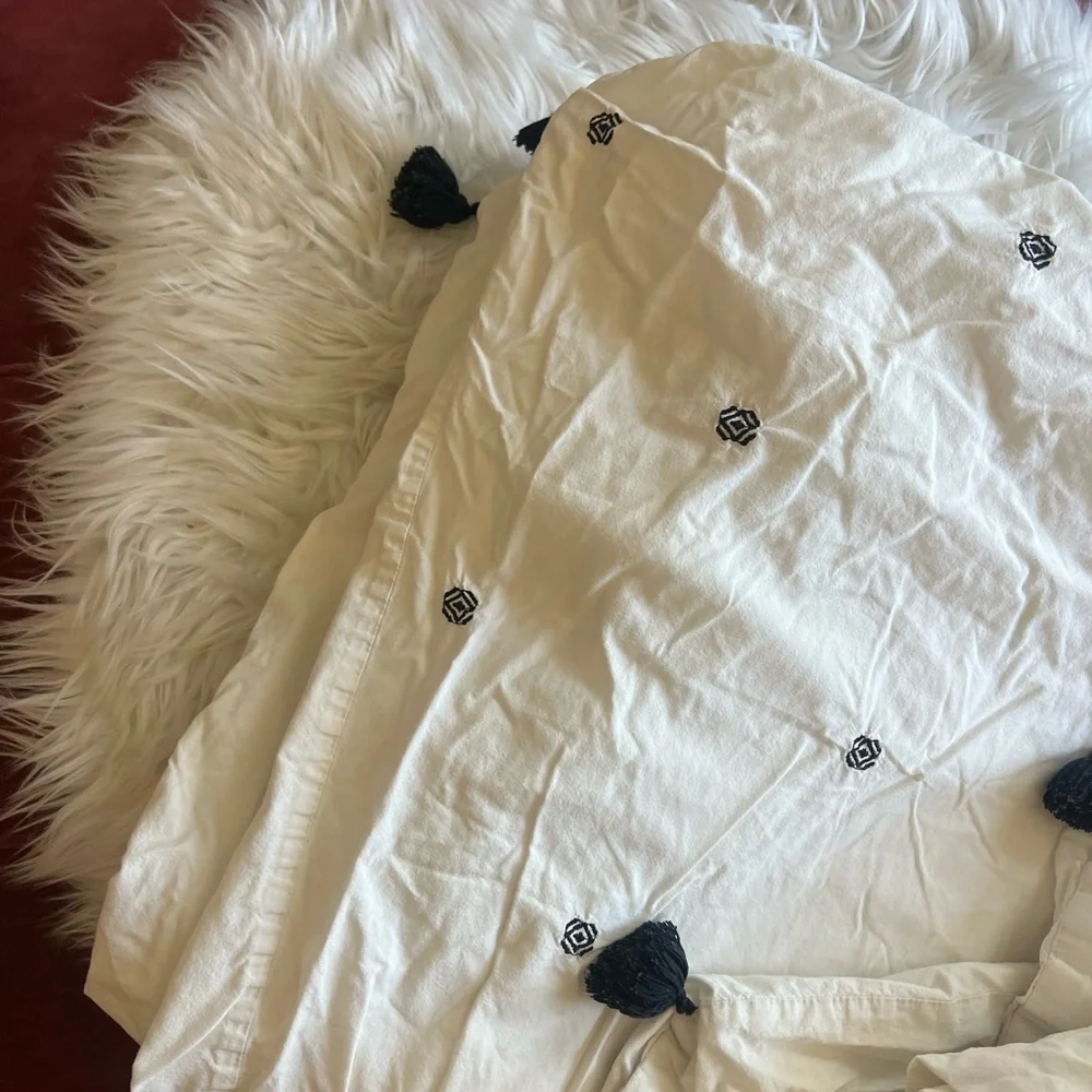 IKEA RÄVTÖREL Duvet Cover Set Queen White Black Tassel Bedding Boho Embroidered